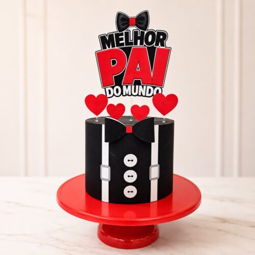 BOLO FAKE + TOPPER - MELHOR PAI DO MUNDO (PRETO)